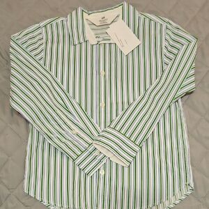 H&M Men's Shirt with Green and White Stripes